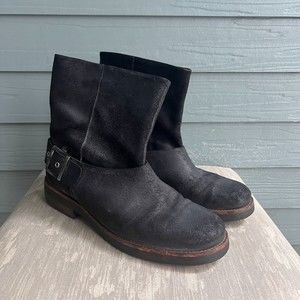 Maison Martin Margiela Black Suede Combat Harness Buckle Boots Size 40.5 7-7.5